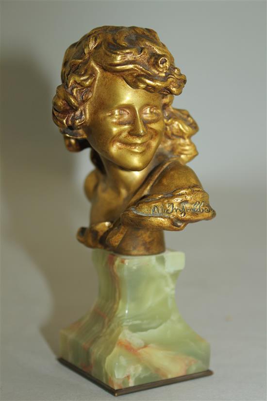 Antonin Larroux (1859-1913). A 19th century French gilt bronze bust, 7in.